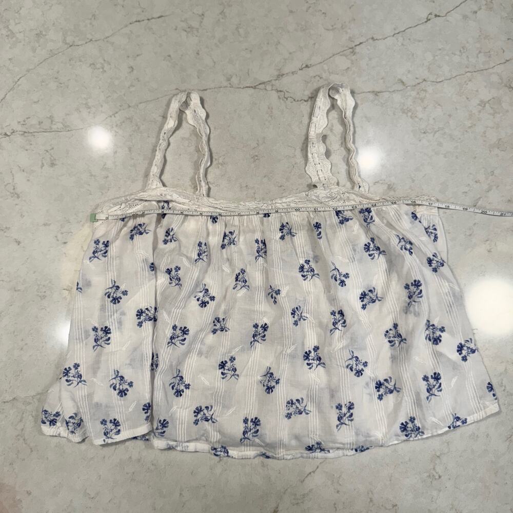 Joie White & Blue Floral Cotton Tank Women's Medium Lace Cottagecore Coastal - Picture 6 of 11